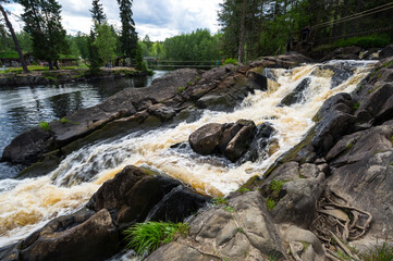 Fototapeta na wymiar Ahvenkoski waterfall in Karelia