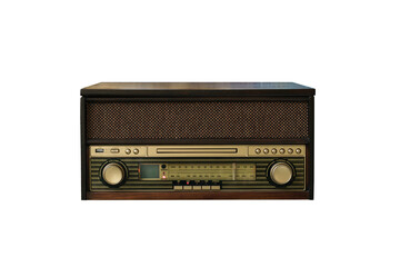 Old vintage wooden radio and media center isolated on white background
