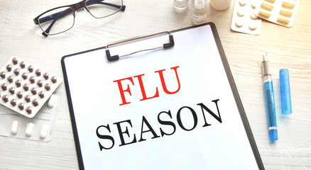 Caption - FLU SEASON. Written on a form to remind you of what is important.