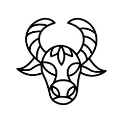 Bull head vector logo. Hand drawn symbol of 2021. Horned wild animal