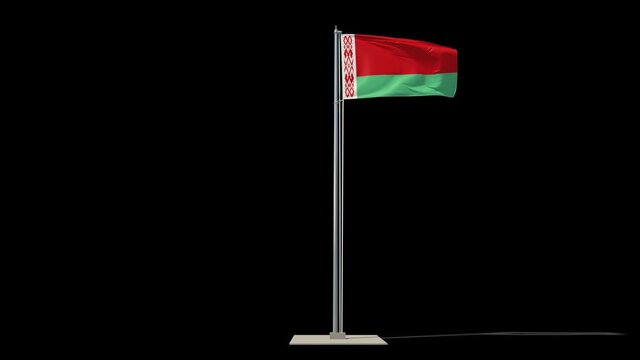 Belarus flag on a flagpole in full growth waving in the wind. You can cut this footage from the background (Luma Mattes). The Republic of Belarus.