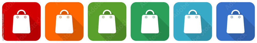 Poster sale bag icon set, flat design vector illustration in 6 colors options for webdesign and mobile appl