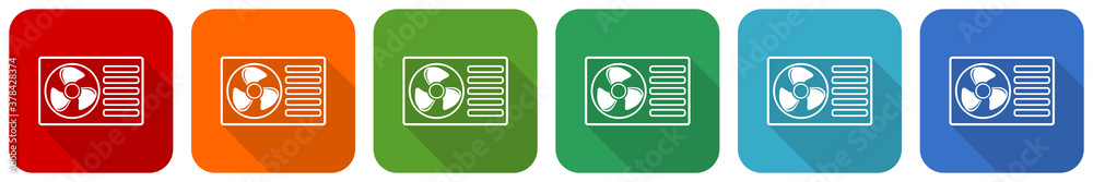 Aufkleber Heat pump icon set, flat design vector illustration in 6 colors options for webdesign and mobile applications