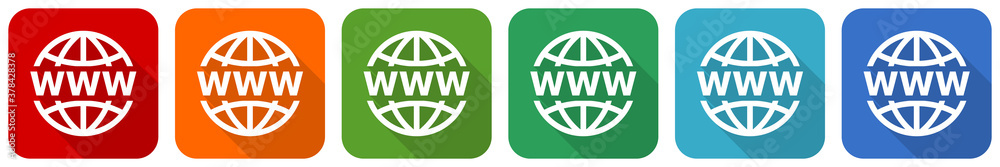 Fototapete web, www and internet icon set, flat design vector illustration in 6 colors options for webdesign an