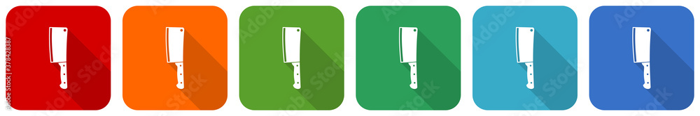 Aufkleber cleaver knife icon set, flat design vector illustration in 6 colors options for webdesign and mobile