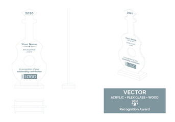 Violin Trophy Vector Template, Muscician trophy Distinction Award, Violinist Recognition trophy Award