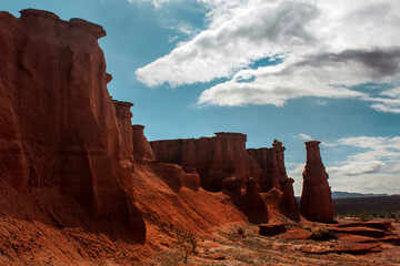 View of the famous rock formation in Talampaya National Park in San Juan, Argentina