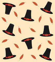 Seamless pattern with pilgrim hat
