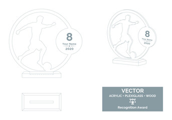 Football player trophy vector template, Soccer player trophy template, Football championship recognition award, Best player award