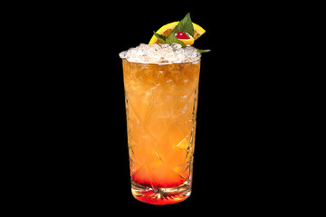 Mai Tai cocktail in a glass with ice cubes, art view,