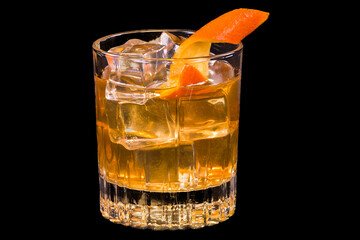 old fashion cocktail in a glass with ice
