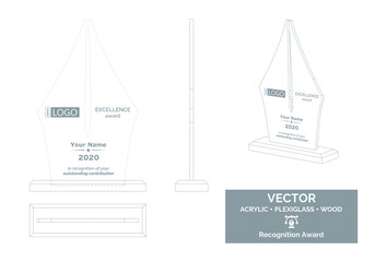 Writer trophy vector template in the form of pen, Author trophy Distinction Award, Recognition Trophy Award