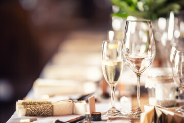 Glassware on a festive table with napkin  aside