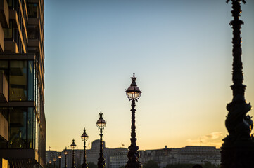 Row of lampposts in London. United Kingdom.