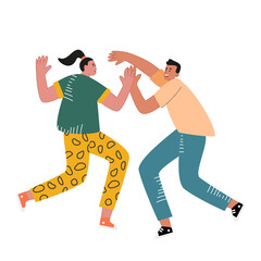 A girl and a guy dance together and have fun. Training in a dance school. Cute vector illustration of dancers