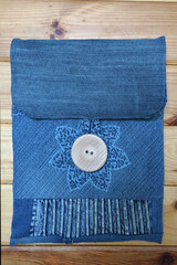 Home made tablet cover made of recycled jeans