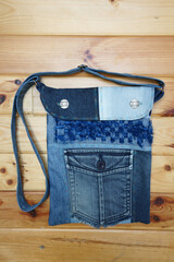 Home made bag of recycled jeans - 378433347