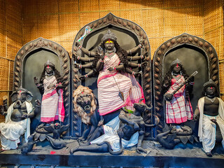 October 2018,Kolkata,West Bengal, India.Godess Durga idol in a Pandal.Durga Puja is the most...