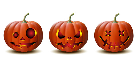set of Halloween pumpkins in vector with different faces