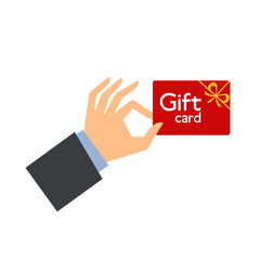 Hand with gift card. Flat style. Vector illustration	
