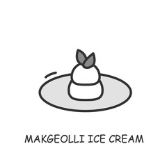 Makgeolli ice cream line icon. Korean rice wine ice cream.Korean dessert.Traditional South Korea meals concept. Asian food. Editable stroke.Isolated vector illustration 