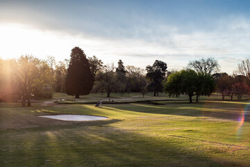 Beautiful sunset on a golf club