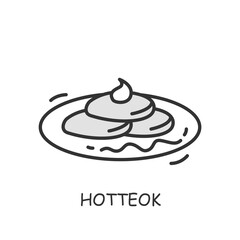 Hotteok line icon. Korean pancake filled with cinnamon, brown sugar, and nuts. Korean dessert.Traditional South Korea meals concept. Asian food. Editable stroke.Isolated vector illustration