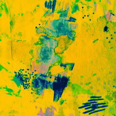 Yellow Ink Dirty Template. Orange Wet Drawing.