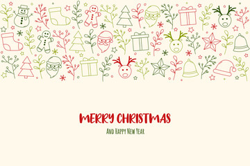 Concept of Christmas greeting card with decorations. Xmas background with wishes. Vector