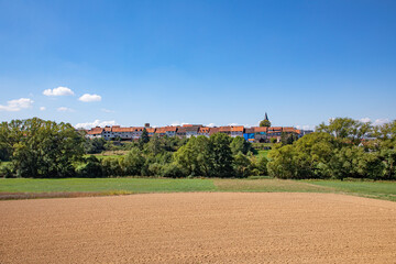 town wall of walsdorf  with facade of historic half timbered hoses