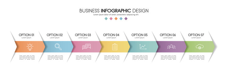 Diagram with 7 steps. Colourful infograph. Vector - obrazy, fototapety, plakaty
