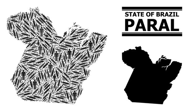 Covid-2019 Treatment mosaic and solid map of Paral State. Vector map of Paral State is made from syringes and men figures. Abstraction for health care templates. Final solution over Covid-2019.