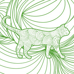 Square pattern with ornate cat. Hand drawn animal with abstract patterns
