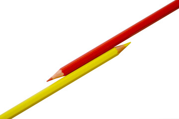 red and yellow pencils are beautifully laid out on a white background, it is a beautiful picture of a combination of red and yellow colors
