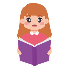 Isolated cute girl reading a book - Vector