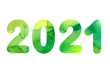 Hand painting watercolor 2021 illustration isolated on white background. Silhouette numbers art for New Year, Christmas and winter holidays design.