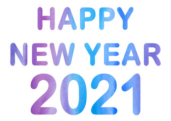 Happy new year watercolor lettering isolated on white background. Christmas and winter holidays sign illustration for cards and prints design.