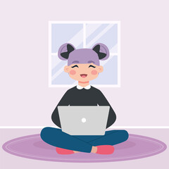 Girl studying in home. Home education - Vector