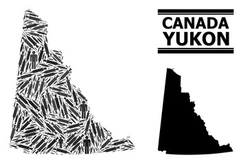 Covid-2019 Treatment mosaic and solid map of Yukon Province. Vector map of Yukon Province is designed from inoculation icons and men figures. Template designed for treatment posters.