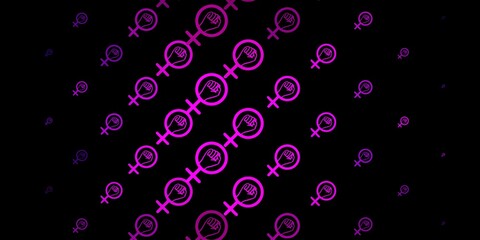 Dark Purple vector texture with women's rights symbols.