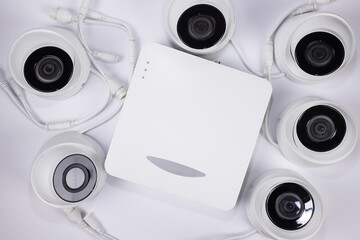 Set of IP video surveillance on a white background.
