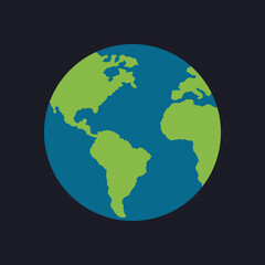 Planeta tierra. Mundo. Icono de planeta. Ilustración vectorial aislada en fondo azul oscuro