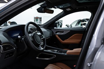 Fototapeta na wymiar Modern car interior with leather seats.