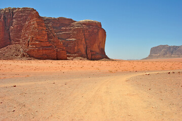 Fototapeta na wymiar Landscape of the rocky desert. Wadi Rum, Jordan.