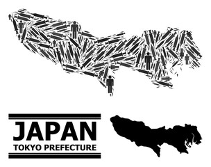Syringe mosaic and solid map of Tokyo Prefecture. Vector map of Tokyo Prefecture is organized with syringes and men figures. Template is useful for quarantine templates.