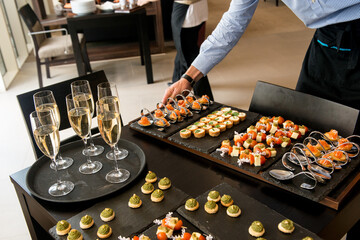 Wedding reception drinks sand canapes