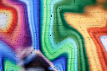 Colored rainbow in curved lines and zigzags. Multi-colored brick wall. Banner bright background. Abstract graffiti.