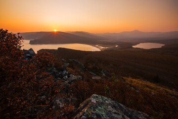 A beautiful sunset in the Sikhote-Alin Biosphere Reserve in the Primorsky Territory