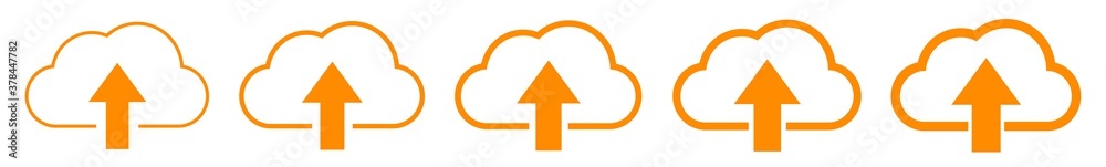 Wall mural cloud upload icon orange line | clouds arrow up illustration | computing storage symbol | server dat