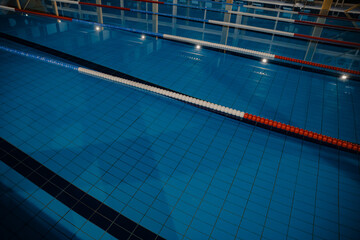 Indoor competition swimming pool whit swim lanes.Spa hotel closed after business hours